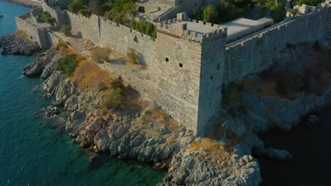 Drone view of Bodrum ancient Castle of St. Peter with towers and loopholes Stock Footage 165653498