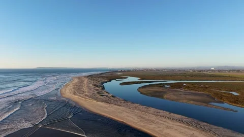 Drone View of Border River Entering Pacific Ocean Stock Footage 328626339