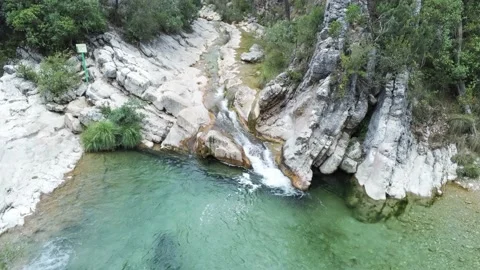 Drone view of the Borosa riverbed and natural pools. Located in the Natural P Stock Footage 152954700