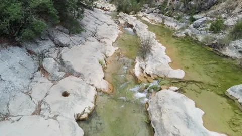 Drone view of the Borosa riverbed and natural pools. Located in the Natural P Stock Footage 152954704