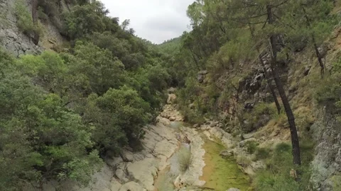 Drone view of the Borosa riverbed and natural pools. Located in the Natural P Stock Footage 153333467