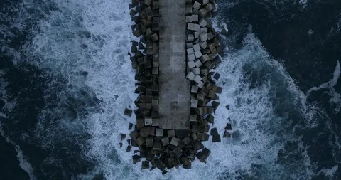 Drone view of a breakwater in Spain Stock Footage 111840198