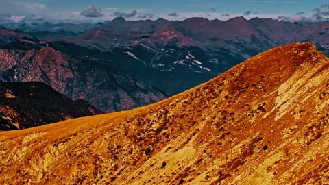 Drone view of the breathtaking Pyrenees mountains in Spain at sunset Stock Footage 303623669