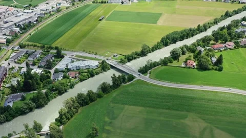 Drone view of bridge in the city of Lienz, Tyrol, Austria Stock Footage 196193906