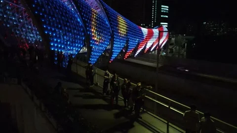 Drone view of bridge in Kuala Lumpur during night Stock Footage 150290531