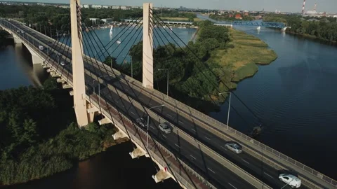 Drone view at the bridge on Odra river in Wroclaw, Poland. 動画素材 246731024