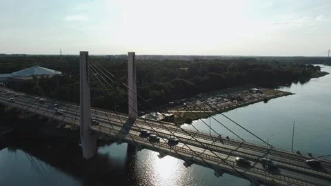Drone view at the bridge on Odra river in Wroclaw, Poland. Vídeos de archivo 246827143