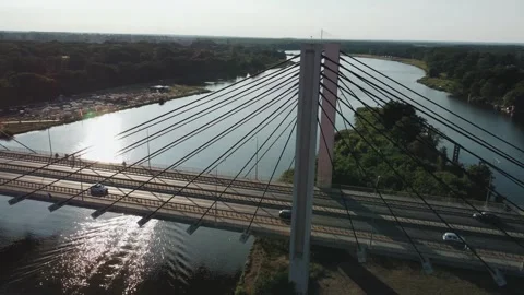 Drone view at the bridge on Odra river in Wroclaw, Poland. Stock Footage 248605734