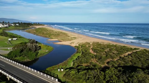 Drone view of a bridge over a river in Apollo Bay, Australia. Stock Footage 326972959