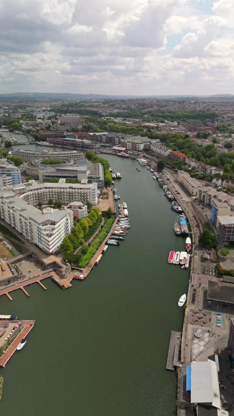 Drone view of the Bristol Harbourside with SS Great Britain Ship Video stock 315344003