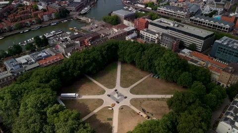Drone view of Bristol Queen Square. Prepares for an exciting event setup Stock Footage 323009173