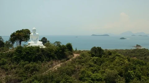 Drone View Of Budha Statue Sitting On The Hill Tean Island Stock Footage 122290301