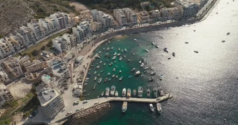 Drone View of Bugibba Malta Marina Vídeos de archivo 295376188