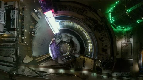 Drone view of the building in the form of a HUD interface, futuristic urban Stock Footage 126390357