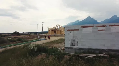 Drone view of building a house in a new modern part of town in beautiful nature. Stock Footage 249695748