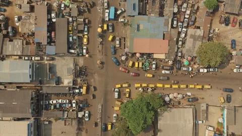 Drone View Of Bus Park In Lagos 4 Stock Footage 305208090