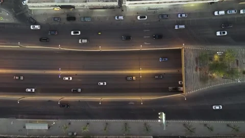 Drone view of busy complex road junction in Saudi Arabia Riyadh Stock Footage 285329694