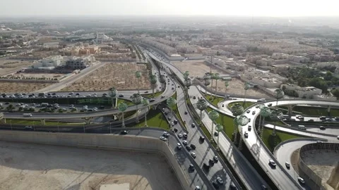 Drone view of busy motorway drone video , Aerial view of road highway Stock Footage 287955409