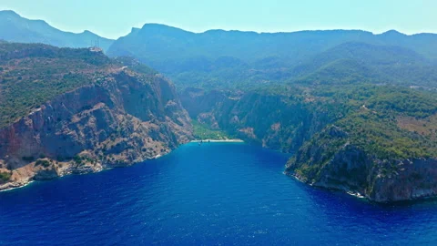 Drone view of Butterfly Valley, Turkey blue bay. Stock Footage 335154382