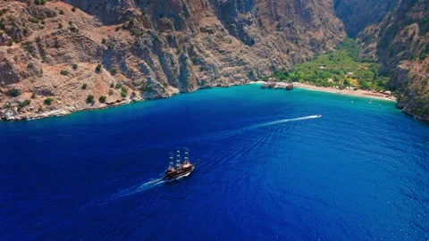 Drone view off Butterfly Valley, Turkey coast. Stock Footage 335154528