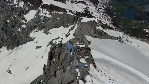 Drone view of cable car station on the top of Titlis mountain in Switzerland  Stock Footage 115973377