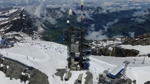 Drone view of cable car station on the top of Titlis mountain in Switzerland  Stock Footage 115973418
