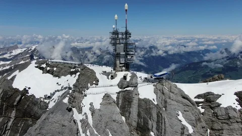 Drone view of cable car station on the top of Titlis mountain in Switzerland  Stock Footage 115973419