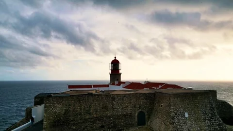 Drone view of Cabo St Vincent Lighthouse. Stock Footage 300954907