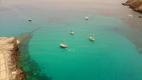 Drone View of Cala Molins and Yachts in Mallorca Stock Footage 280096613