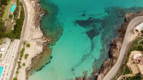 Drone View of Cala Molins and Yachts in Mallorca Stock Footage 280097060