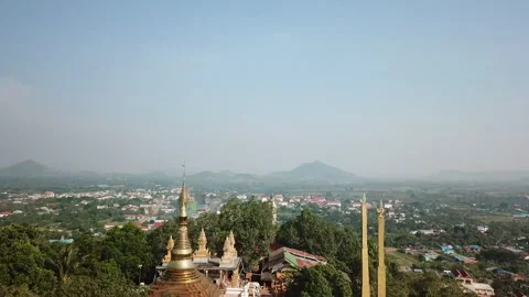 Drone View of Cambodian Temple Bathed in Early Morning Sunlight Stock-Footage 333724324