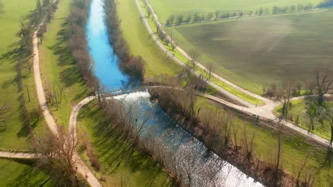 Drone View of Canal and River Crossing Stock Footage 304016072