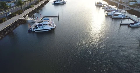 Drone view of canal revealing sunset Stock Footage 75956790
