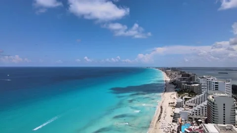 Drone view of Cancun hotel zone. Stockbeeldmateriaal 208441963