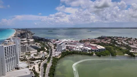 Drone view of Cancun hotel zone. Stock Footage 208445352