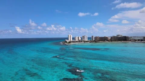 Drone view of Cancun hotel zone. Stockbeeldmateriaal 208454151