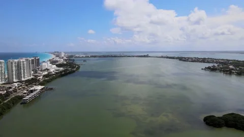 Drone view of Cancun hotel zone. Stockbeeldmateriaal 208455462