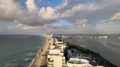 Drone view of Cancun hotel zone. Stockbeeldmateriaal 208460446