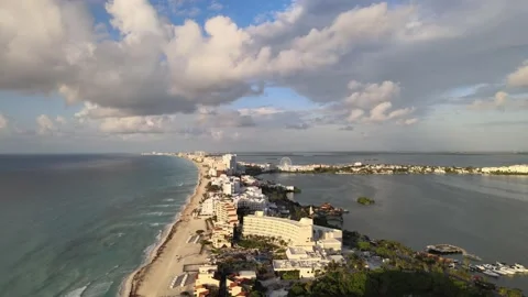 Drone view of Cancun hotel zone. Stockbeeldmateriaal 208460866