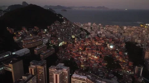 Drone View of Cantagalo at night, Rio de Janeiro, Brazil Stock Footage 341893370