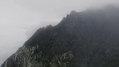 Drone view of canyon in mountains in cloudy day on Madeira Stock Footage 304232405