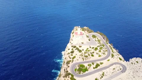 Drone View of Cap Formentor Lighthouse in Mallorca Stock Footage 280097079