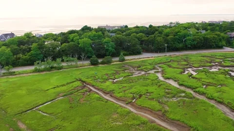 Drone View of Cape Cod Salt Marsh with Channels, Pools, and Scenic Coastal 動画素材 320109206