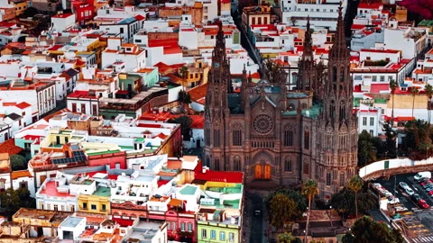 Drone view capturing the vibrant architecture of Gran Canaria, Spain Stock Footage 296919822