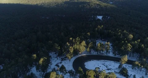 Drone view of a car driving through a mountain road in Madrid, Spain Stock Footage 111839424