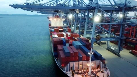 Drone View of Cargo Ship Export/Import Operations Stock Footage 277943203