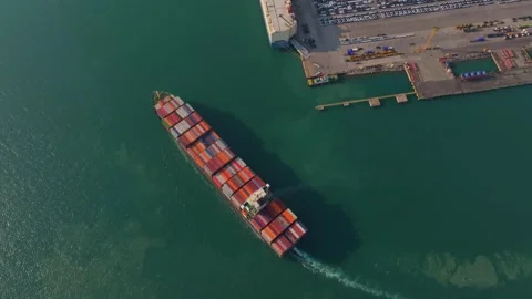 Drone view of cargo ship sailing ocean for global trade, Thailand Stock-Footage 303499865
