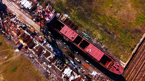 Drone view of a cargo ship undergoing repair, Bulgaria Видео 337193519