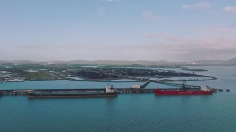 Drone view of cargo ships at Gladstone coal terminal in Queensland, Australia. Stock Footage 218039942