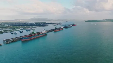 Drone view of cargo ships at Gladstone coal terminal in Queensland, Australia. Stock Footage 218039970